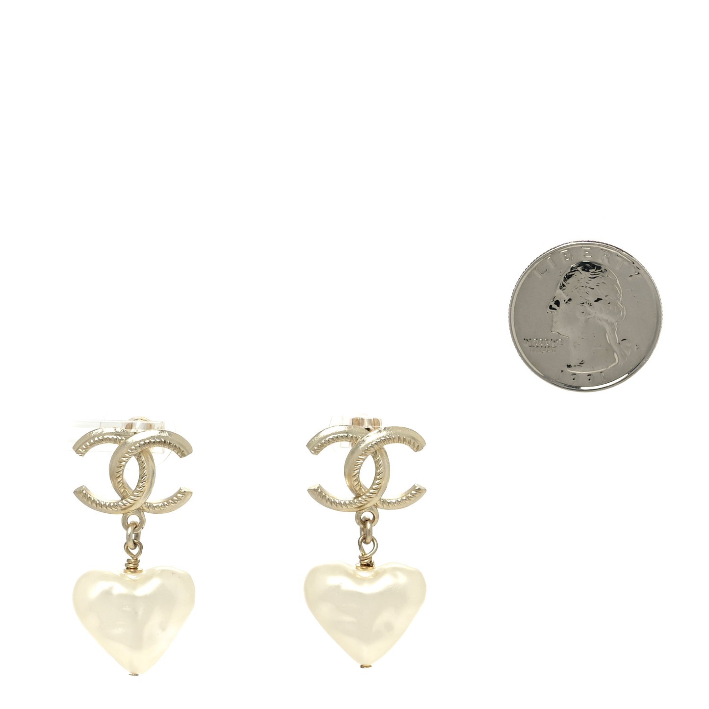Pearl CC Heart Drop Earrings Gold