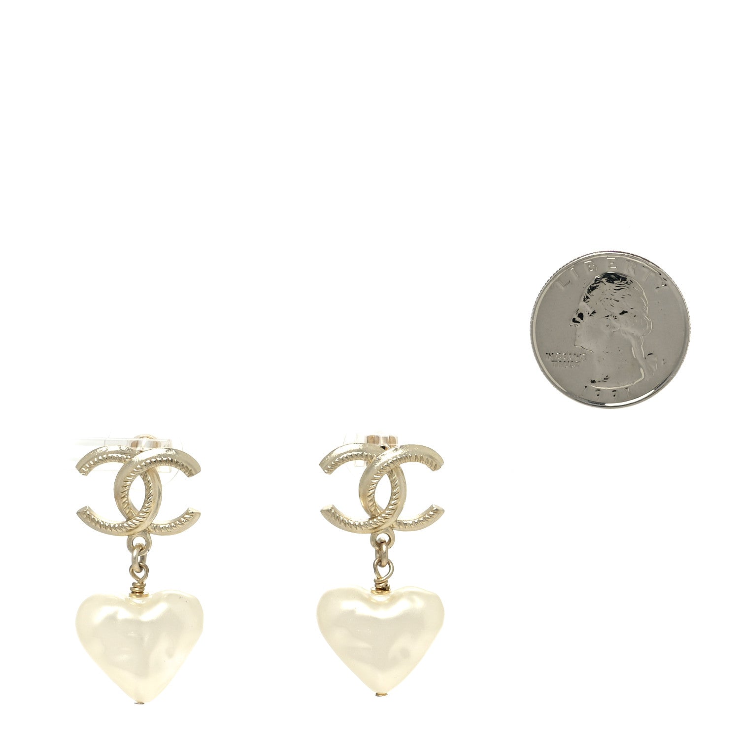 Chanel Pearl CC Heart Drop Earrings Gold 2 of 4