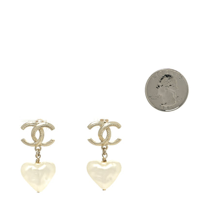 Chanel Pearl CC Heart Drop Earrings Gold 2 of 4
