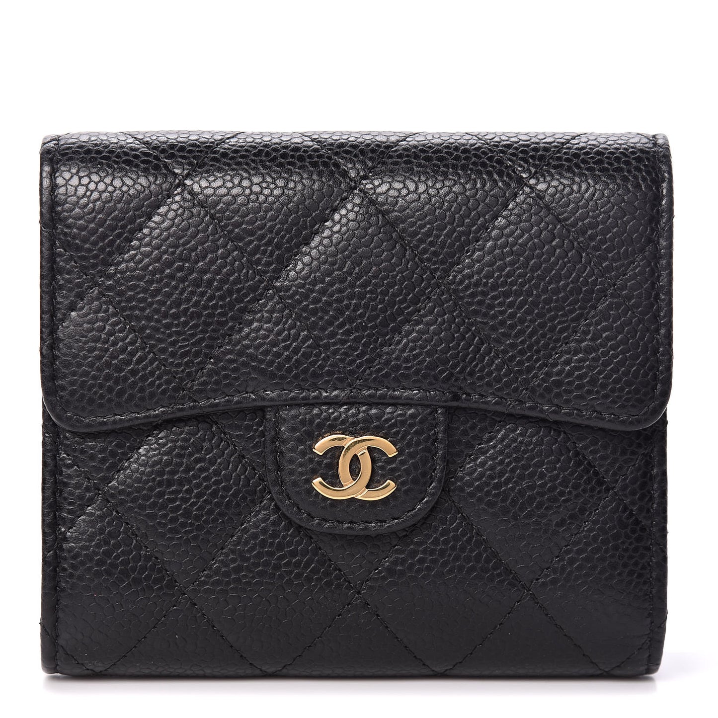 Caviar Quilted Compact Flap Wallet Black