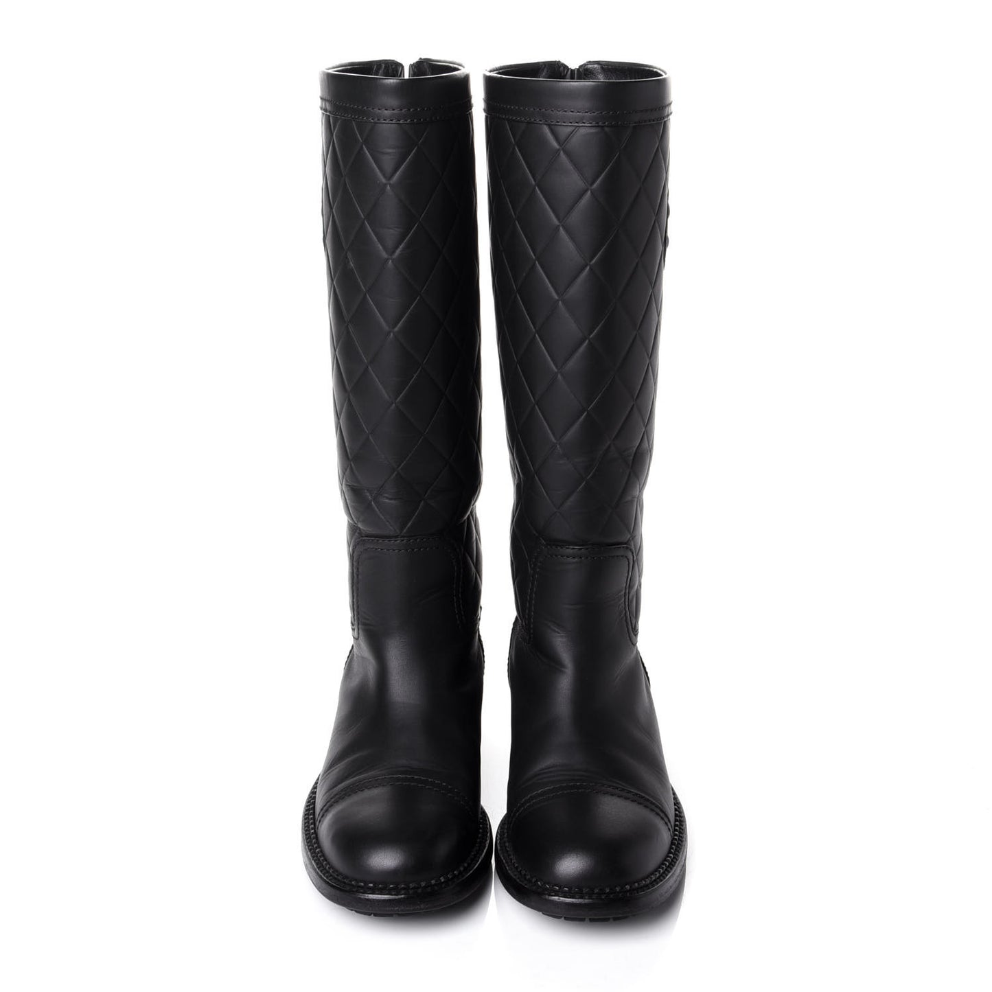 Oily Calfskin Quilted High Boots 36 Black