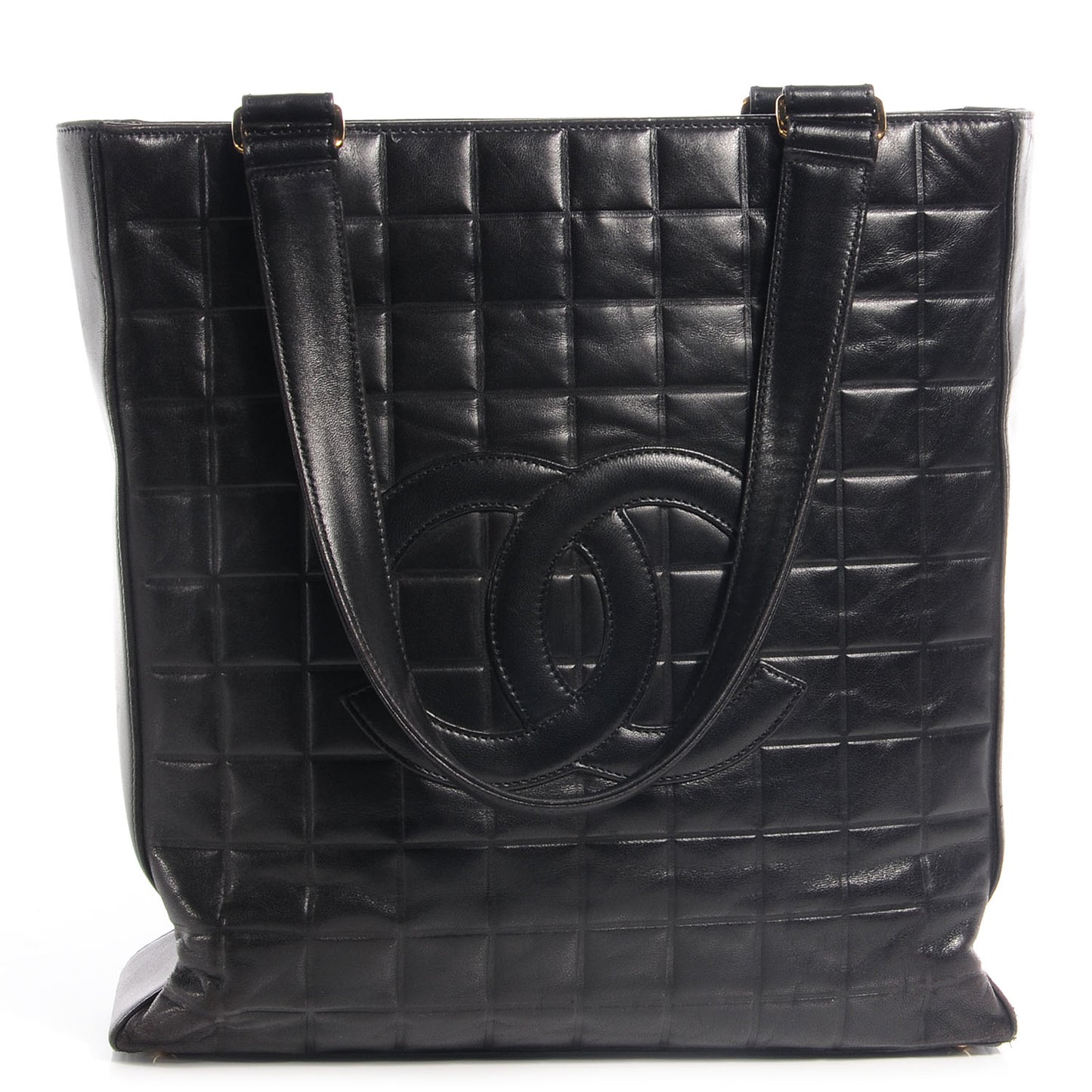 Lambskin Chocolate Bar Quilted Tote Black