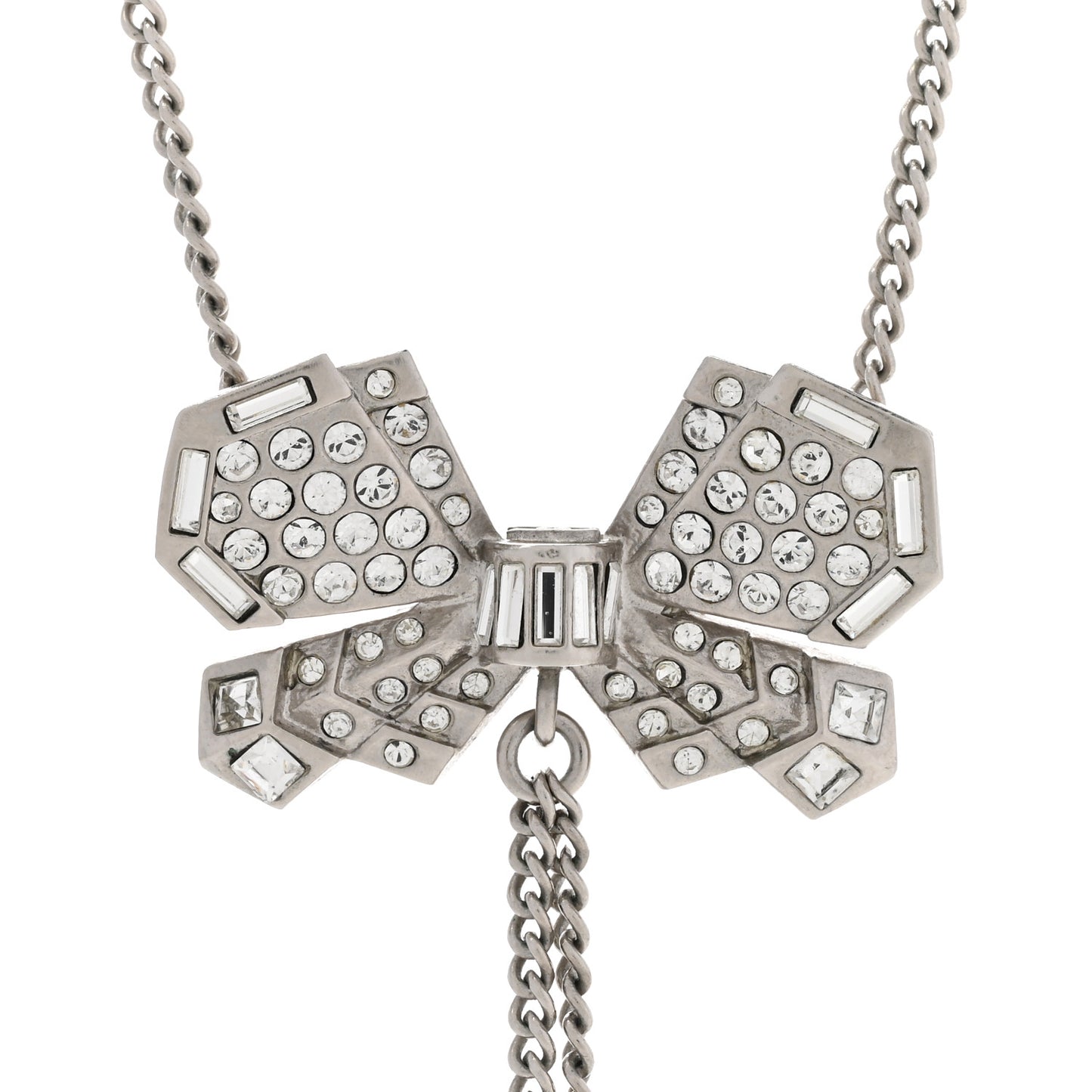 Crystal Butterfly CC Lariat Necklace Silver