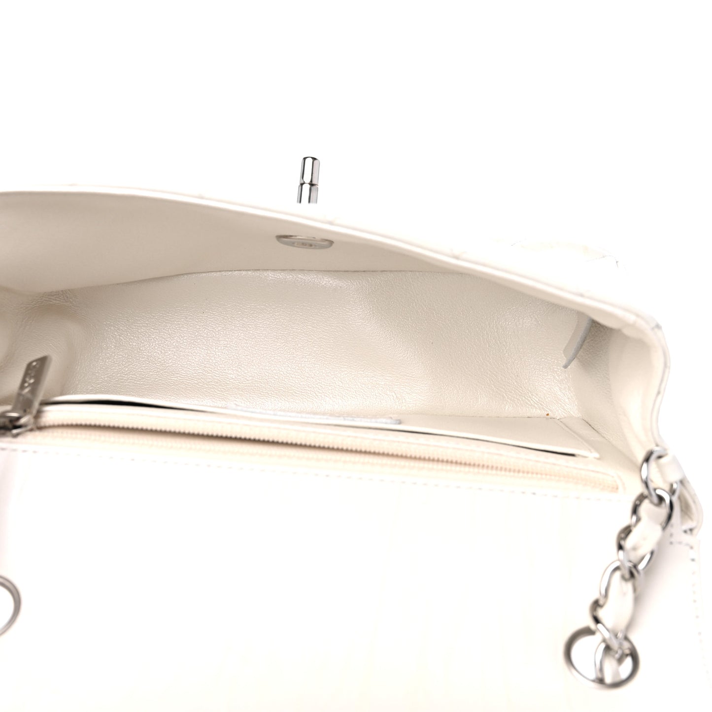 Calfskin Quilted Mini Rectangular Flap White