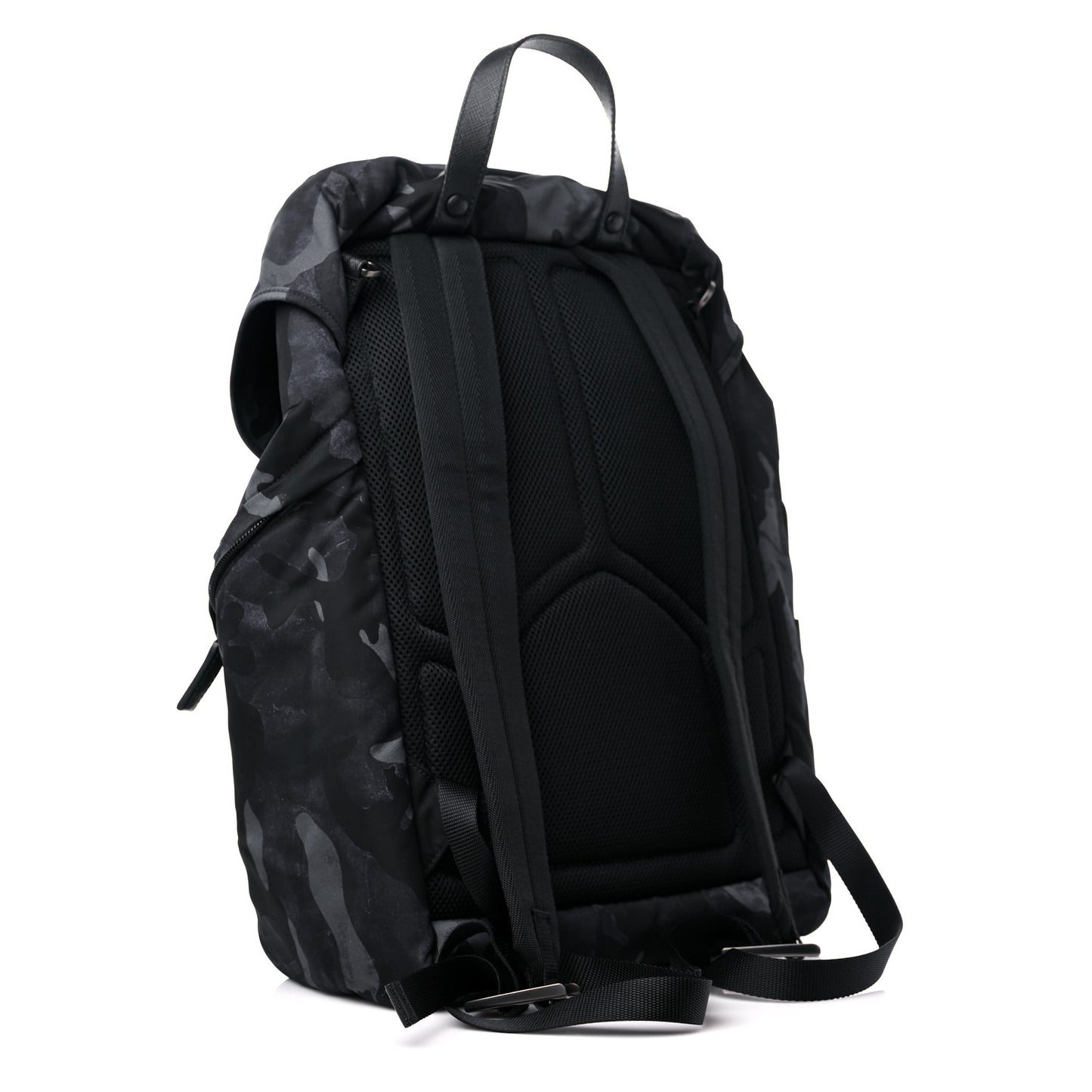 Re-Nylon Saffiano Camouflage Print Logo Double Buckle Backpack Fumo