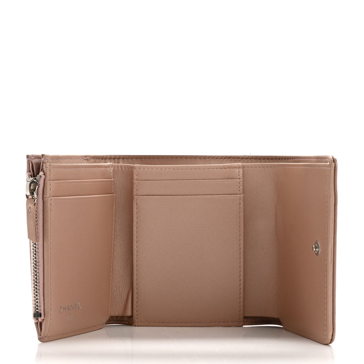 Chanel Goatskin Camellia Embossed Compact Wallet Pink 5 of 13