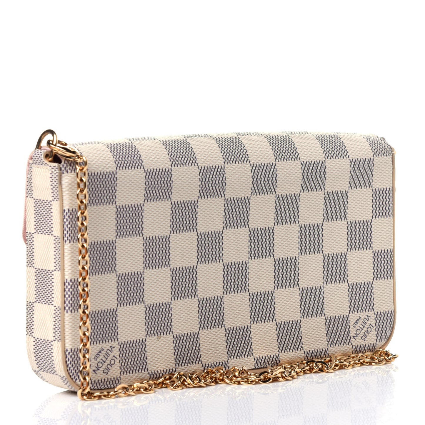 Damier Azur Pochette Felicie Chain Wallet Rose Ballerine