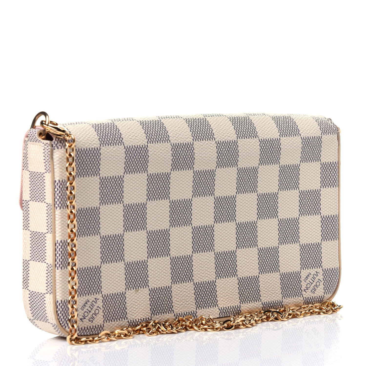 Louis Vuitton Damier Azur Pochette Felicie Chain Wallet Rose Ballerine 3 of 17