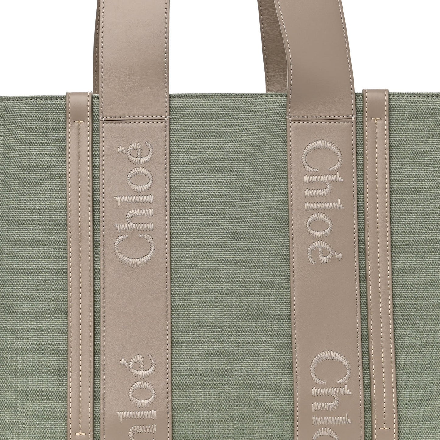 Linen Calfskin Medium Woody Ribbon Tote Warm Green