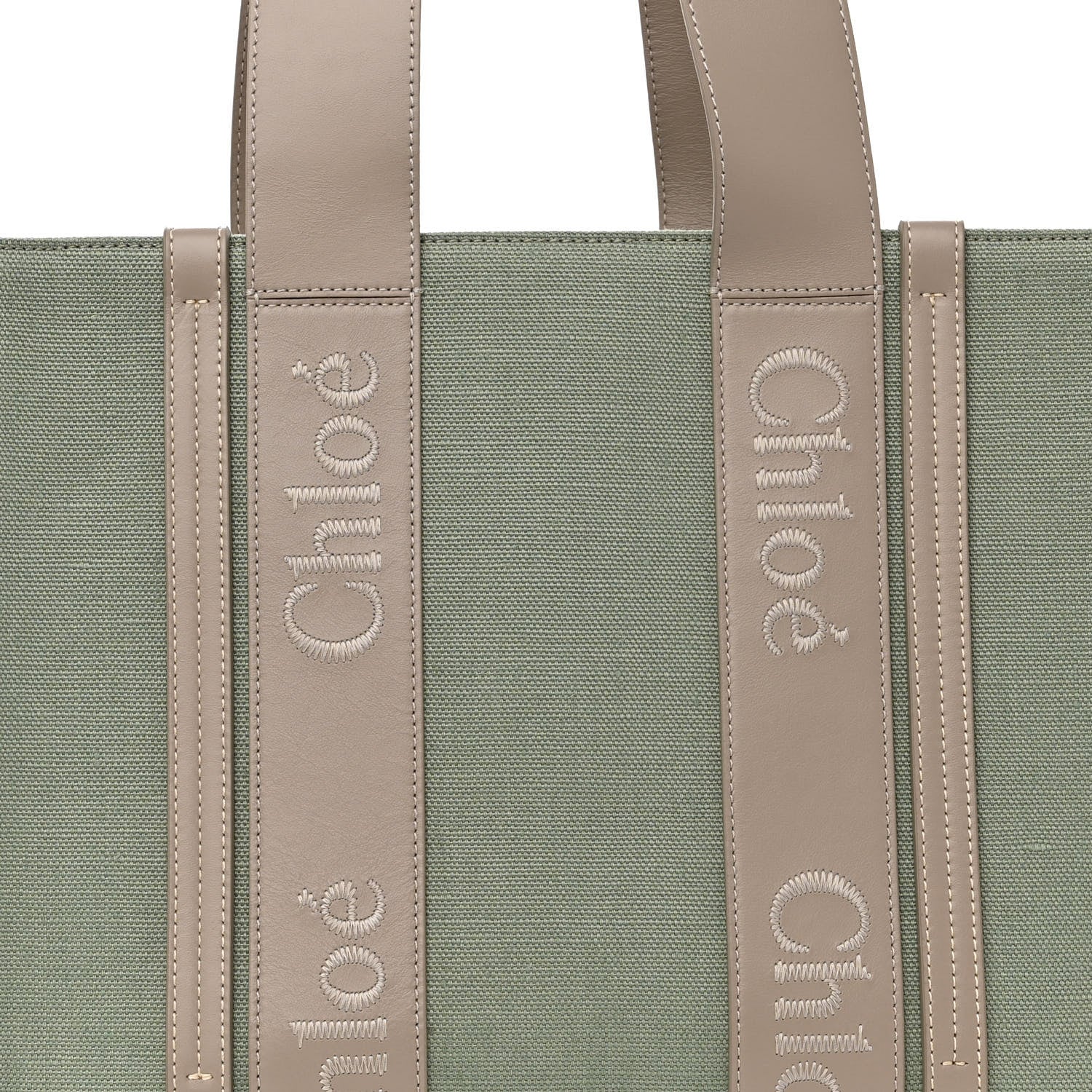 Chloe Linen Calfskin Medium Woody Ribbon Tote Warm Green 6 of 8