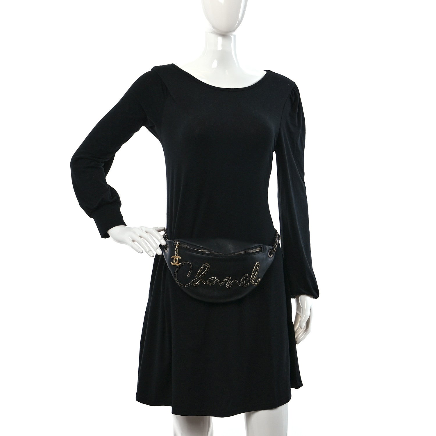 Chanel Calfskin Chain 20s Signe Waist Bag Black 2 of 11