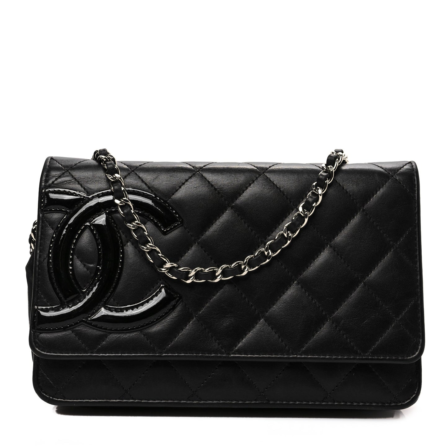 Calfskin Quilted Cambon Wallet On Chain WOC Black
