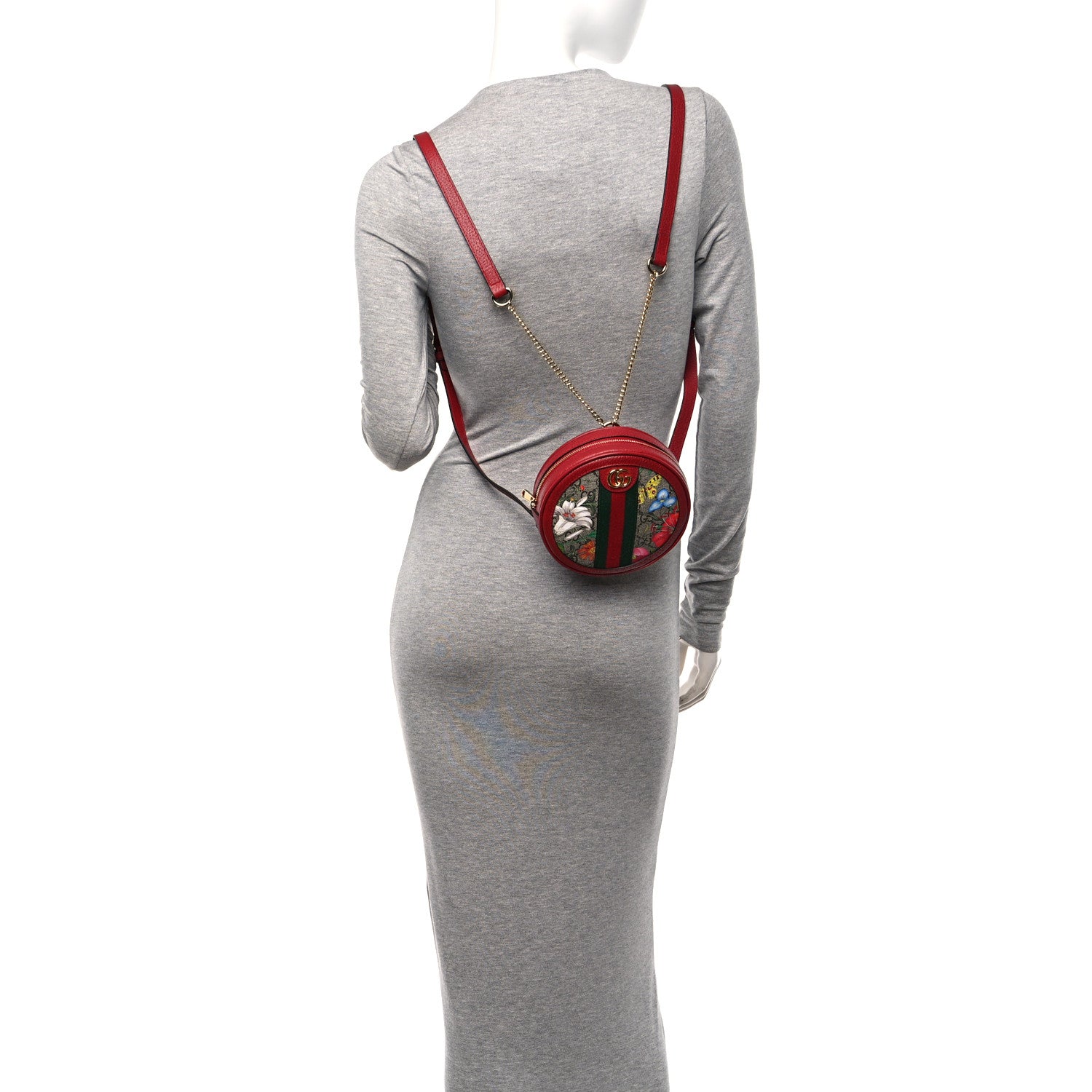 Gucci GG Supreme Monogram Web Flora Mini Ophidia Round Backpack Red 2 of 10