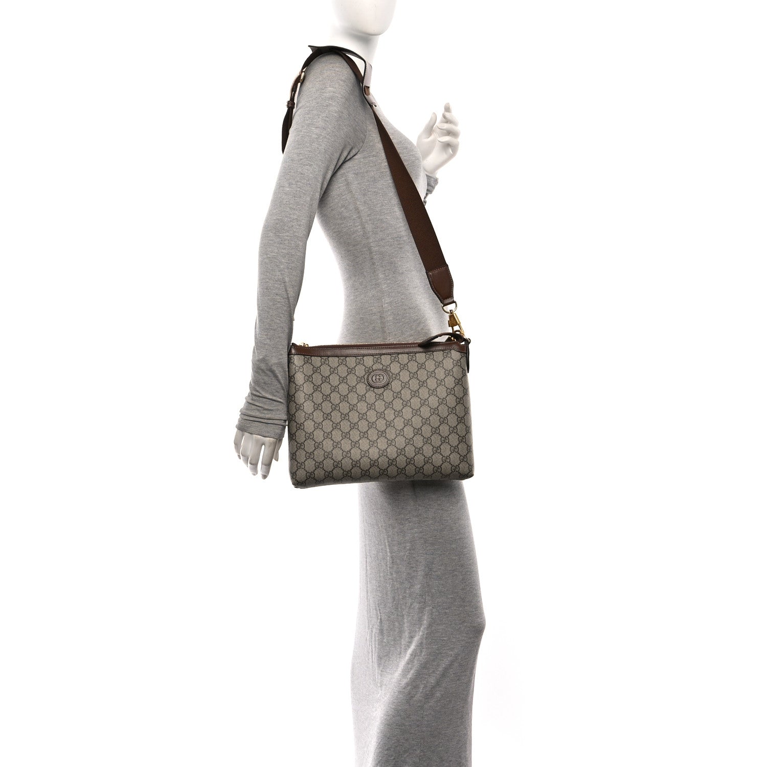 Gucci GG Supreme Monogram Azalea Calfskin Retro Interlocking G Wristlet Messenger Bag Beige Ebony Brown Sugar 2 of 10