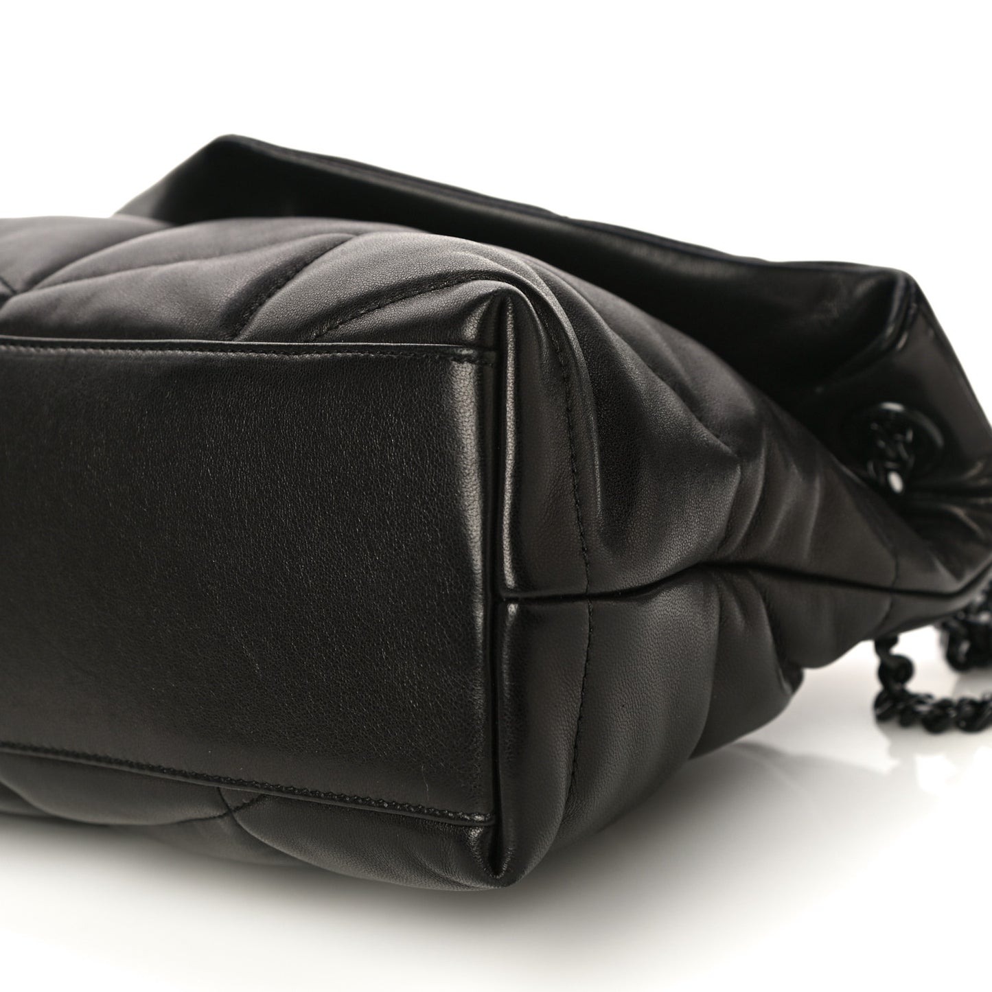 Lambskin Quilted Small Loulou Puffer Monogram Chain Satchel Black