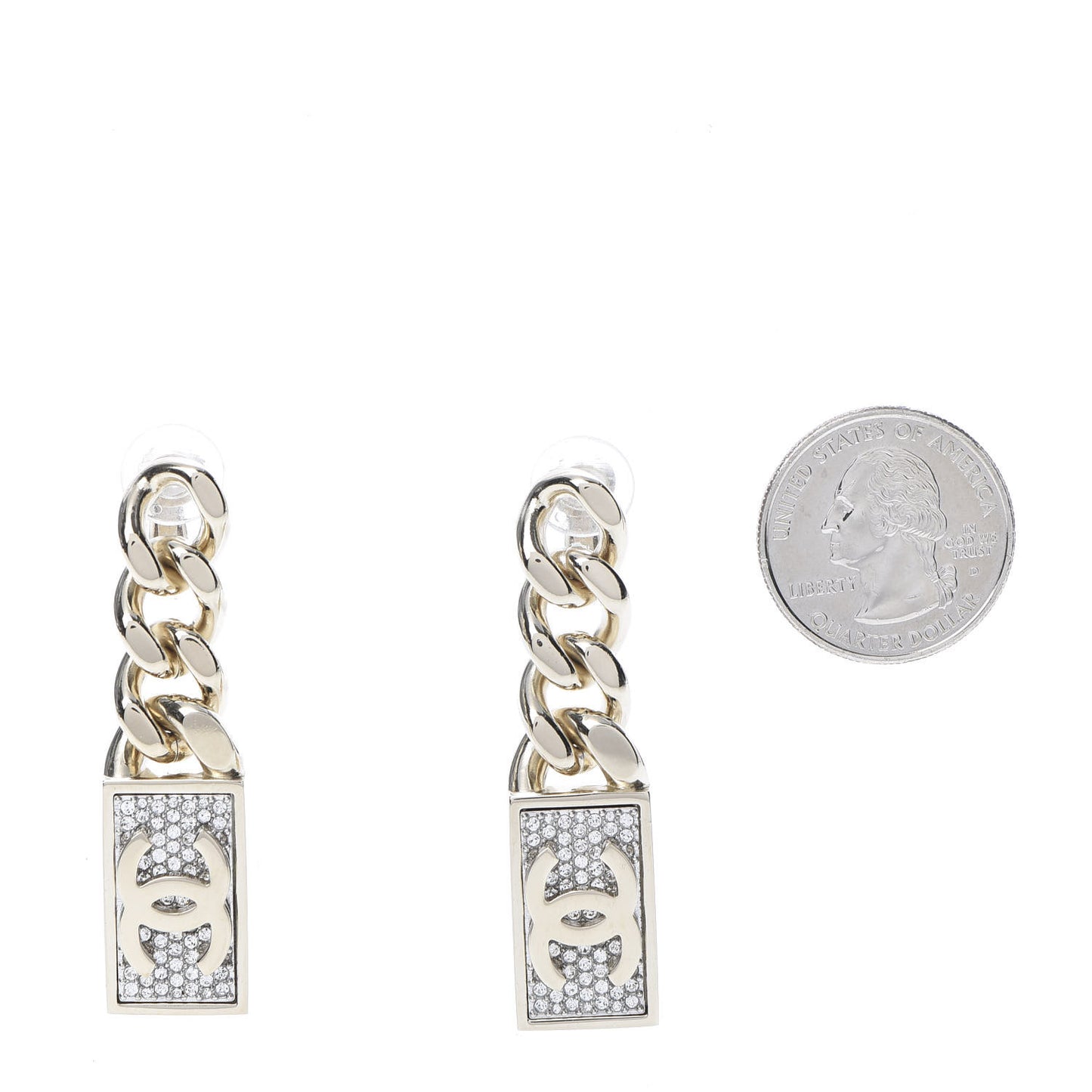 Crystal Dog Tag Charm Earrings Gold