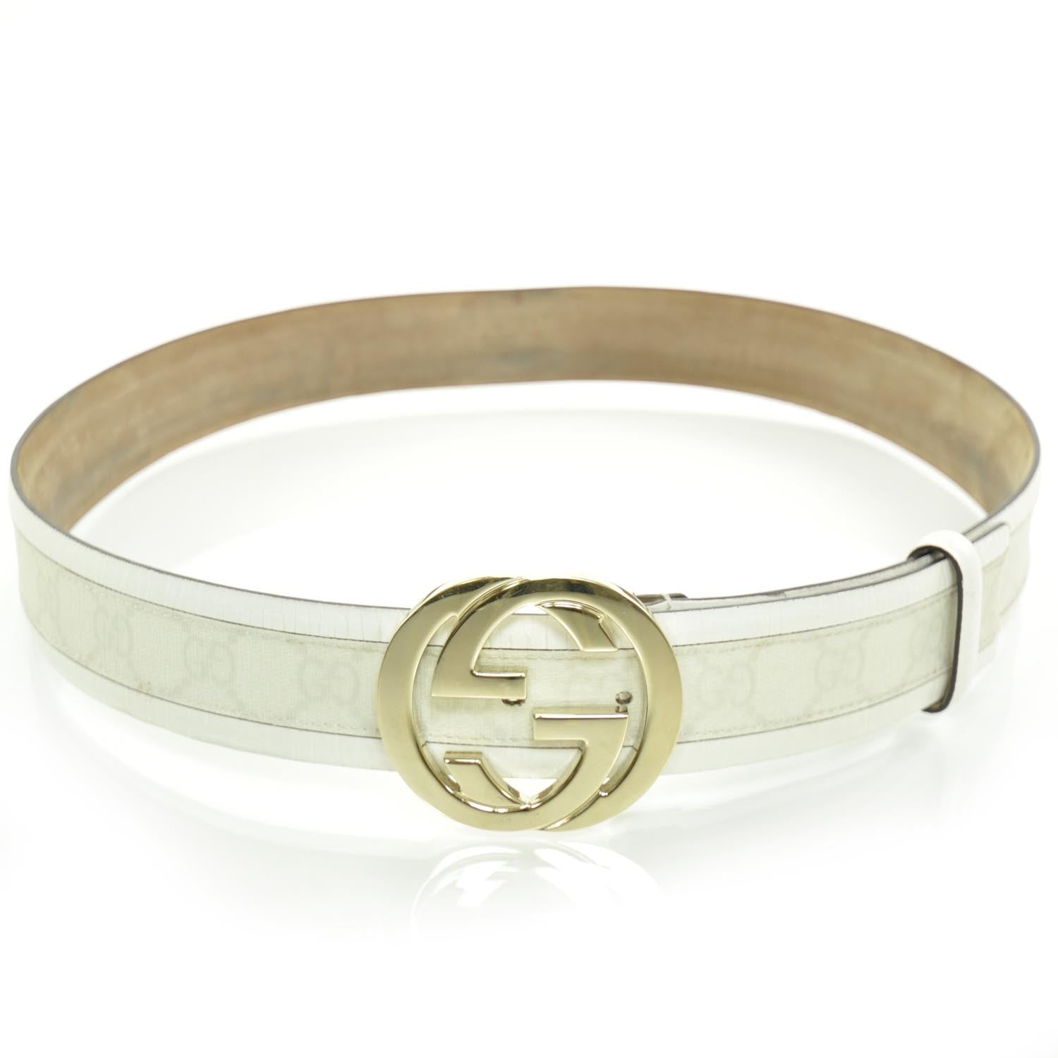 Gucci GG Plus Monogram Calfskin Interlocking G 40mm Belt 90 36 White 1 of 6