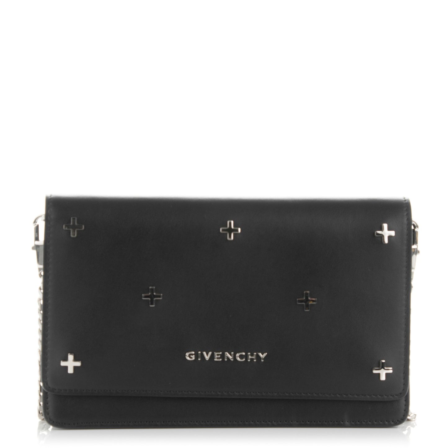 Calfskin Cross Embellished Pandora Chain Wallet Black