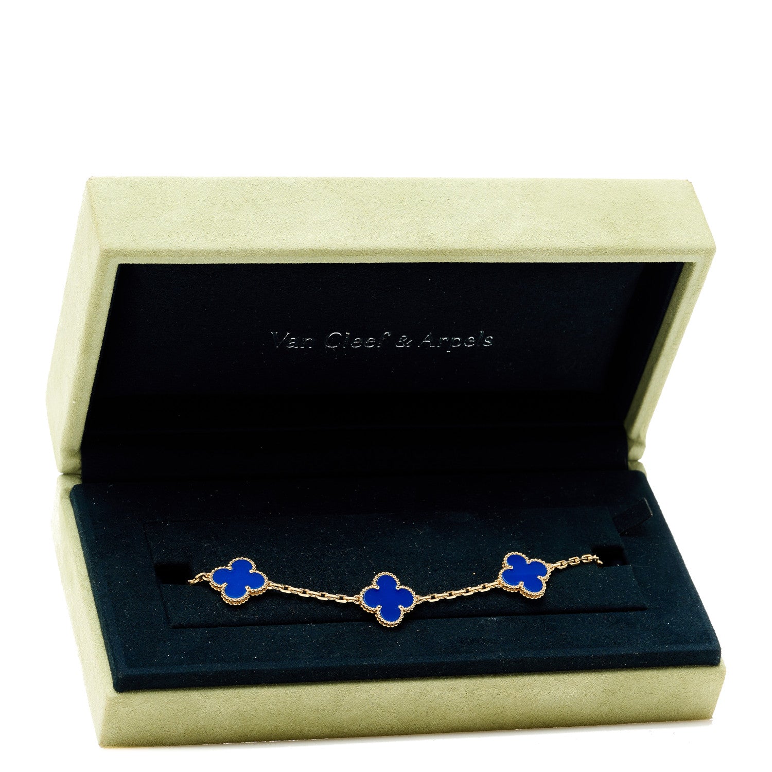 Van Cleef & Arpels 18K Yellow Gold Blue Agate 5 Motifs Vintage Alhambra Bracelet 5 of 5