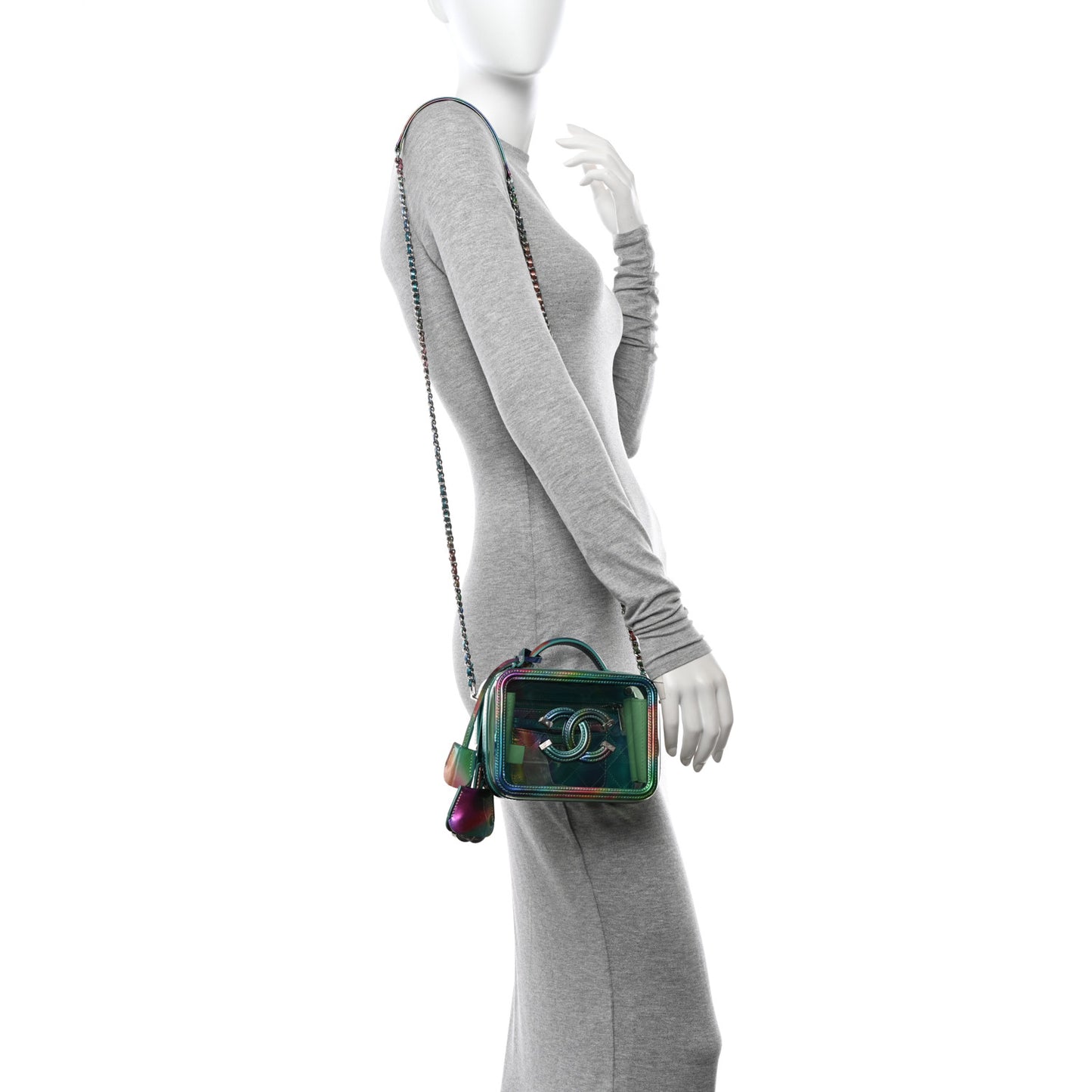 PVC Patent Calfskin Patent Lambskin Small CC Vanity Case Green