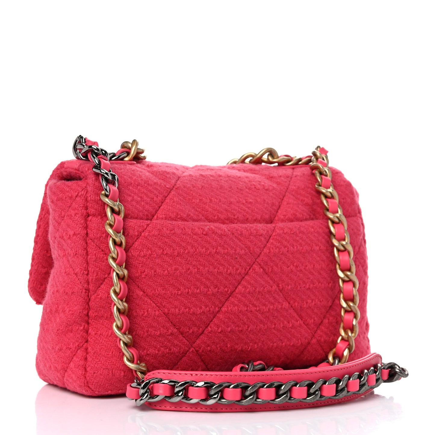Tweed Quilted Medium Chanel 19 Flap Raspberry