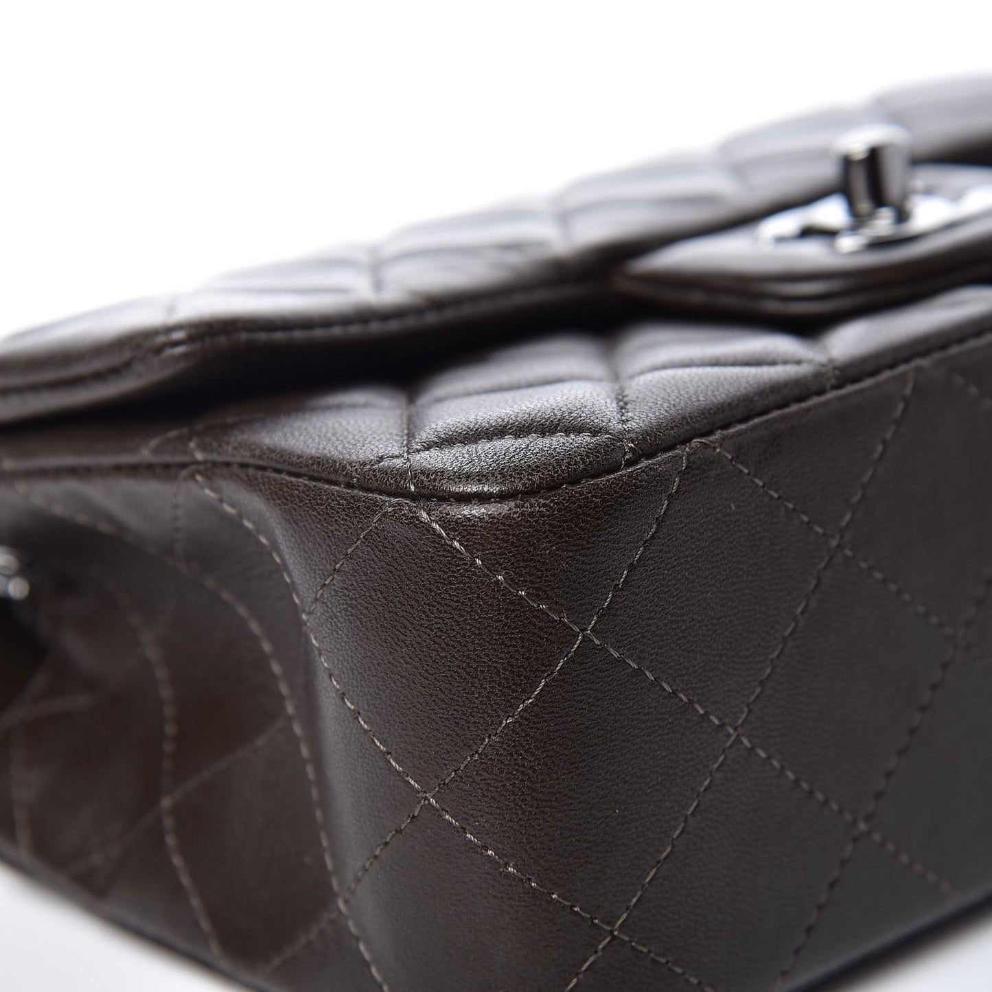 Lambskin Quilted Mini Rectangular Flap Dark Brown