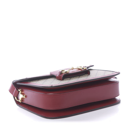 Gucci GG Supreme Monogram Azalea Calfskin Horsebit 1955 Shoulder Bag Beige Ebony New Cherry Red 3 of 9