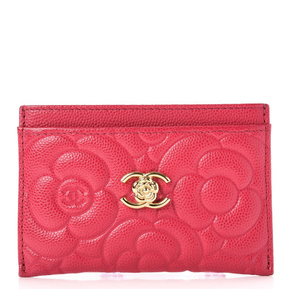 Chanel Caviar Camellia Embossed Card Holder Fuchsia 1 of 9