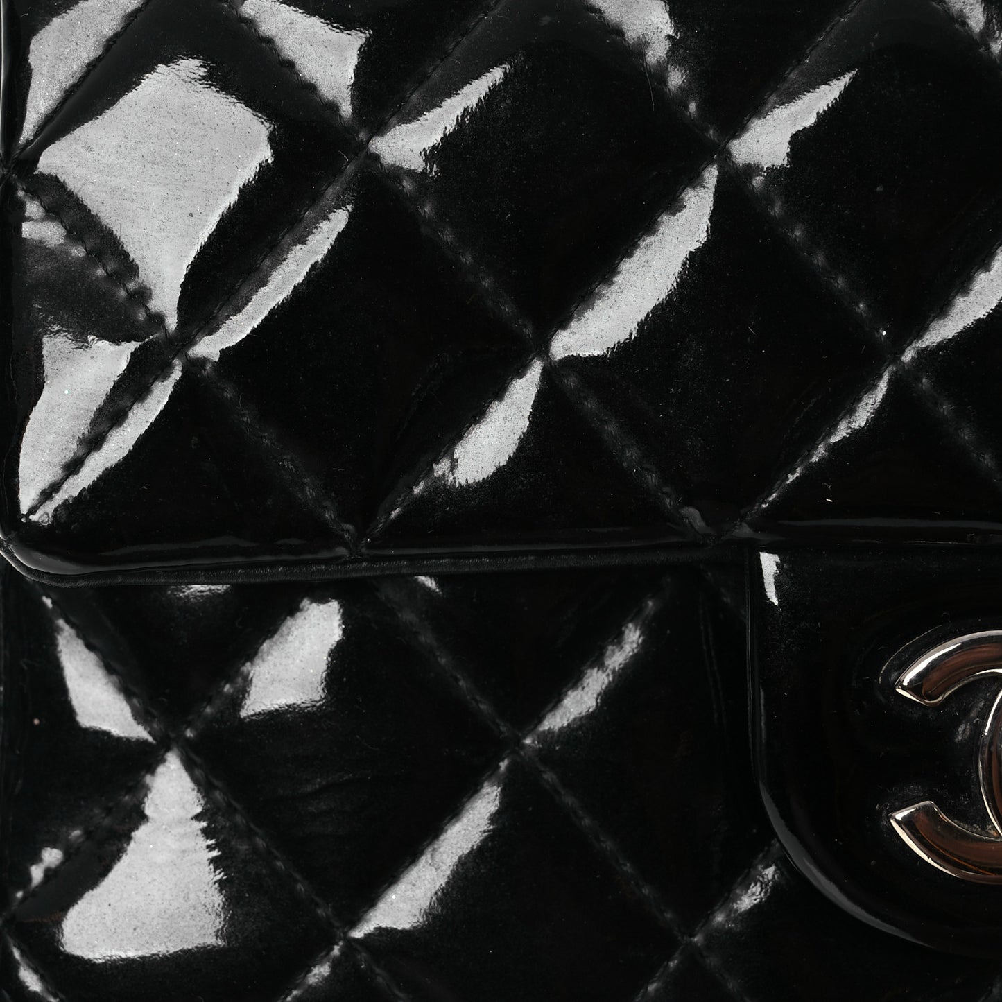 Patent Calfskin Quilted Mini Rectangular Flap Black