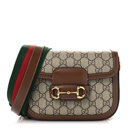 Gucci GG Supreme Monogram Web Mini Horsebit 1955 Shoulder Bag Beige Brown Sugar 1 of 13