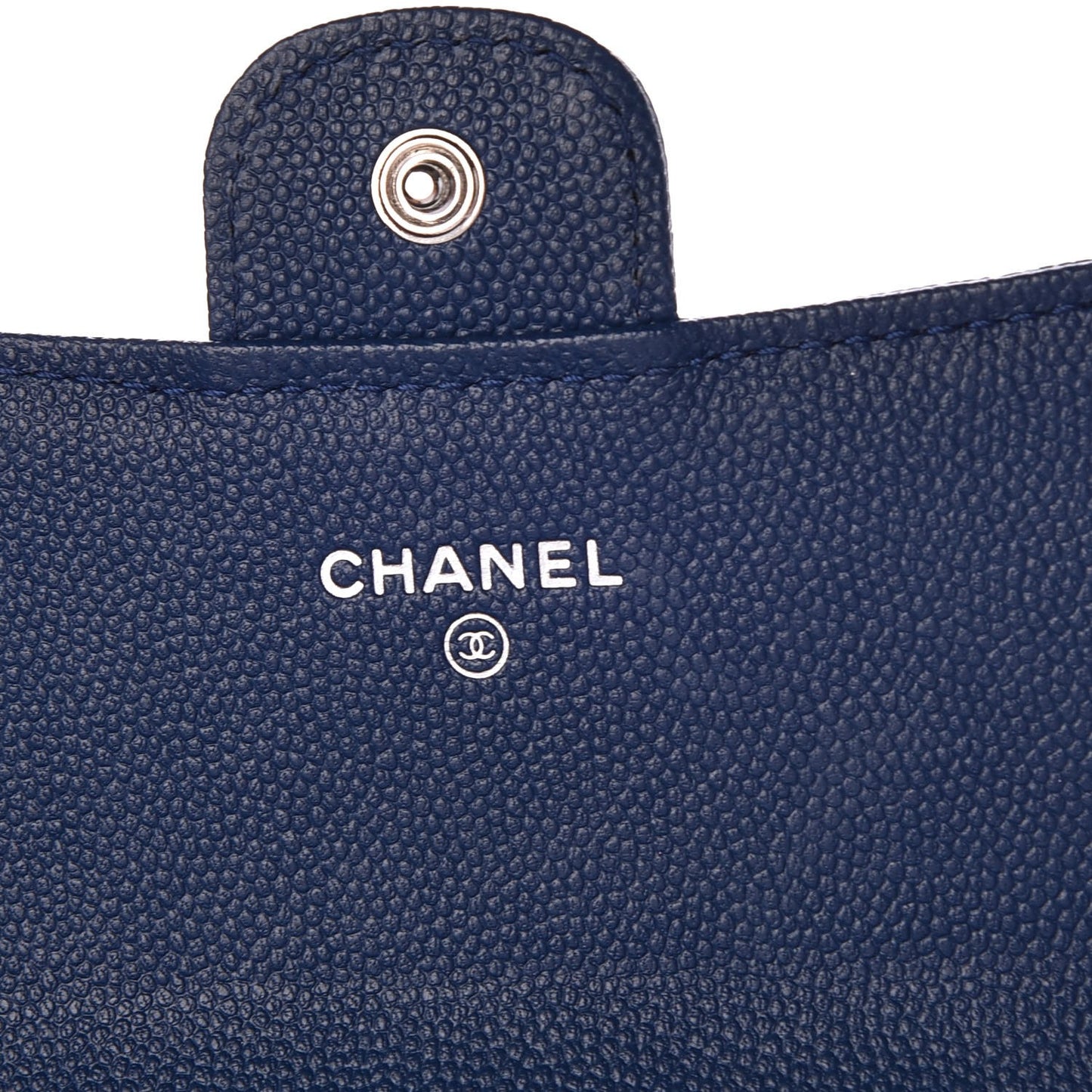 Caviar Chevron Quilted Medium Flap Wallet Blue