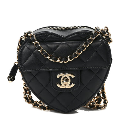 Chanel Lambskin Quilted CC In Love Heart Clutch With Chain Black 1 of 10