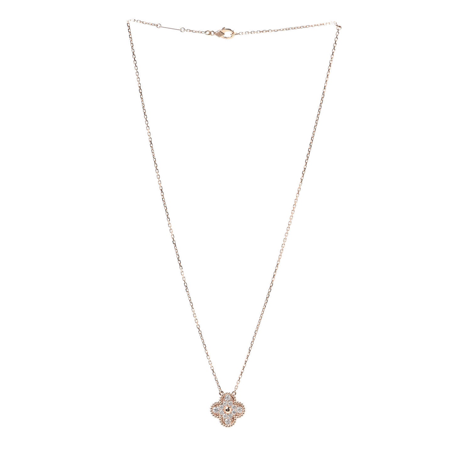 18K Rose Gold Diamond Vintage Alhambra Pendant Necklace