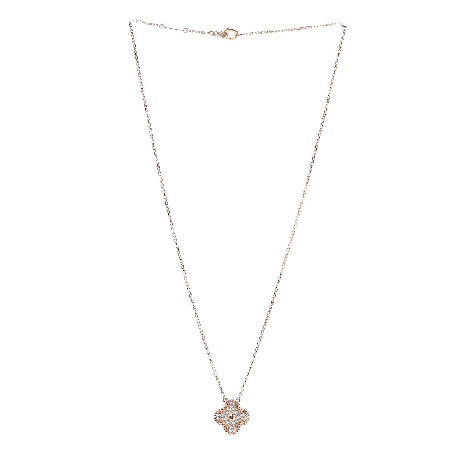 Van Cleef & Arpels 18K Rose Gold Diamond Vintage Alhambra Pendant Necklace 3 of 8
