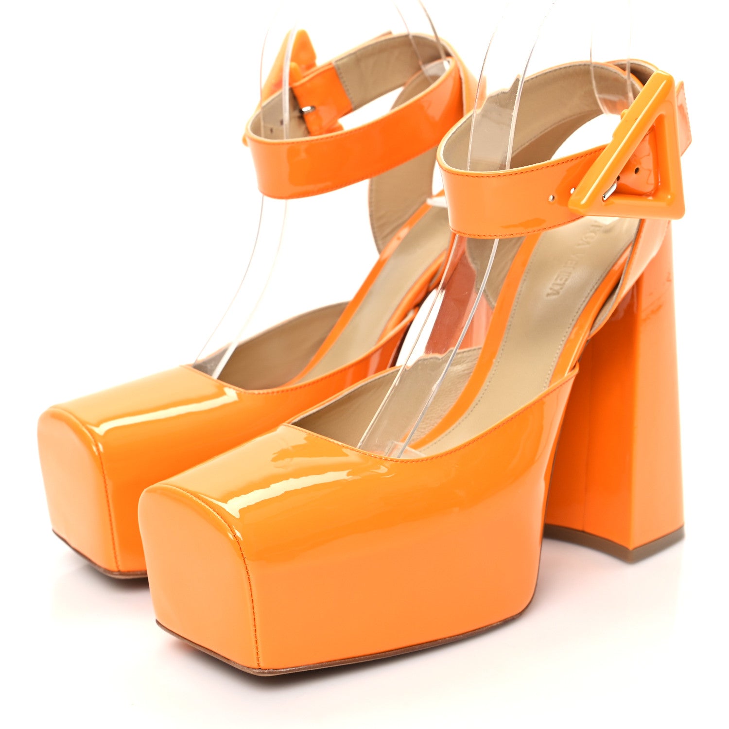 Bottega Veneta Supergloss Patent Tower 40/140mm Platform Pumps 39 Tangerine 3 of 7