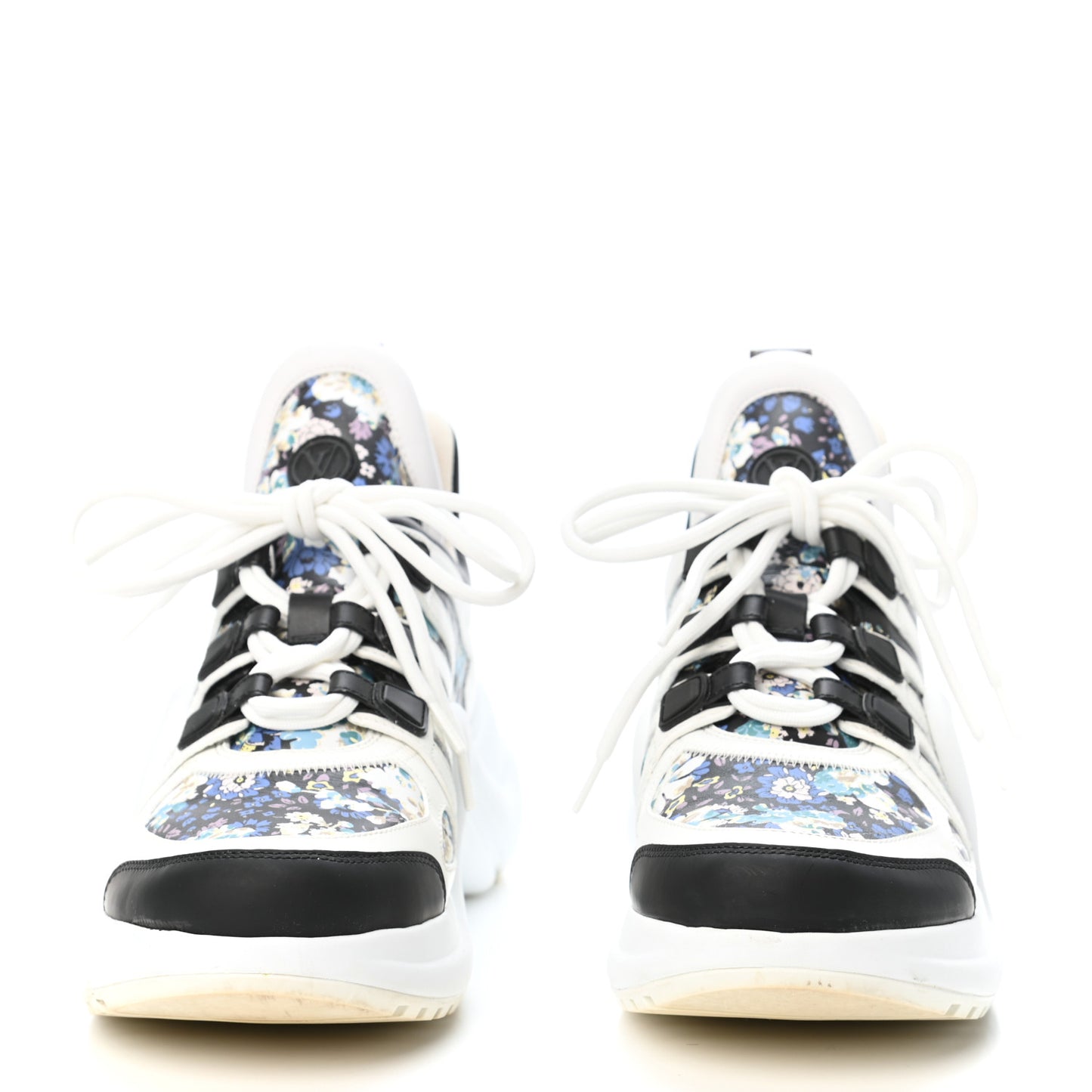 Flower Printed Calfskin Monogram LV Archlight Sneakers 39 Black Blue