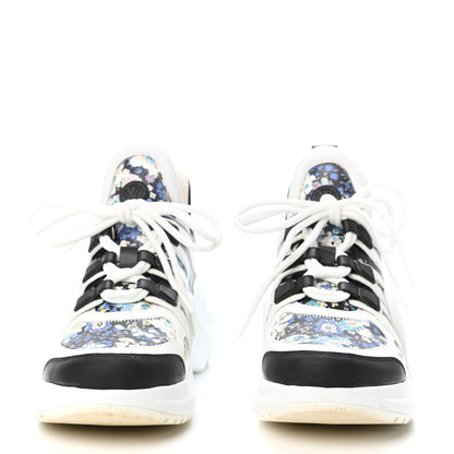 Louis Vuitton Flower Printed Calfskin Monogram LV Archlight Sneakers 39 Black Blue 2 of 11