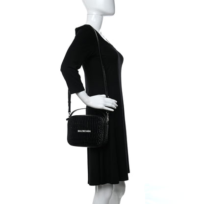 Balenciaga Shiny Calfskin Logo Crocodile Embossed S Everyday Camera Bag with Handle Black 2 of 10
