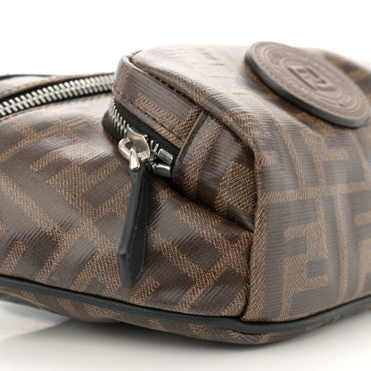Fendi Glazed Fabric Vitello Century FF 1974 Stamp Patch Mens Pocket Belt Bag Mogano Panna Black 9 of 10