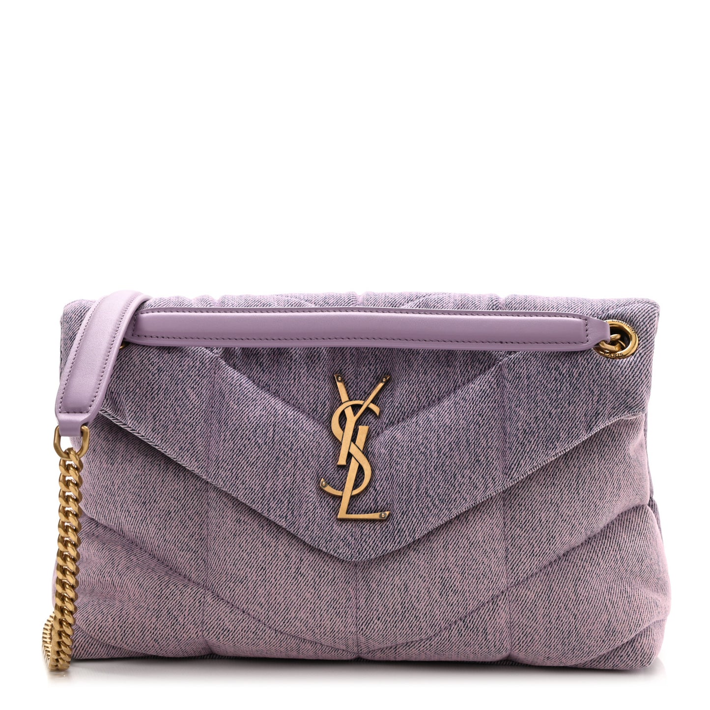 Denim Quilted Small Loulou Puffer Monogram Chain Satchel Bleached Lilac