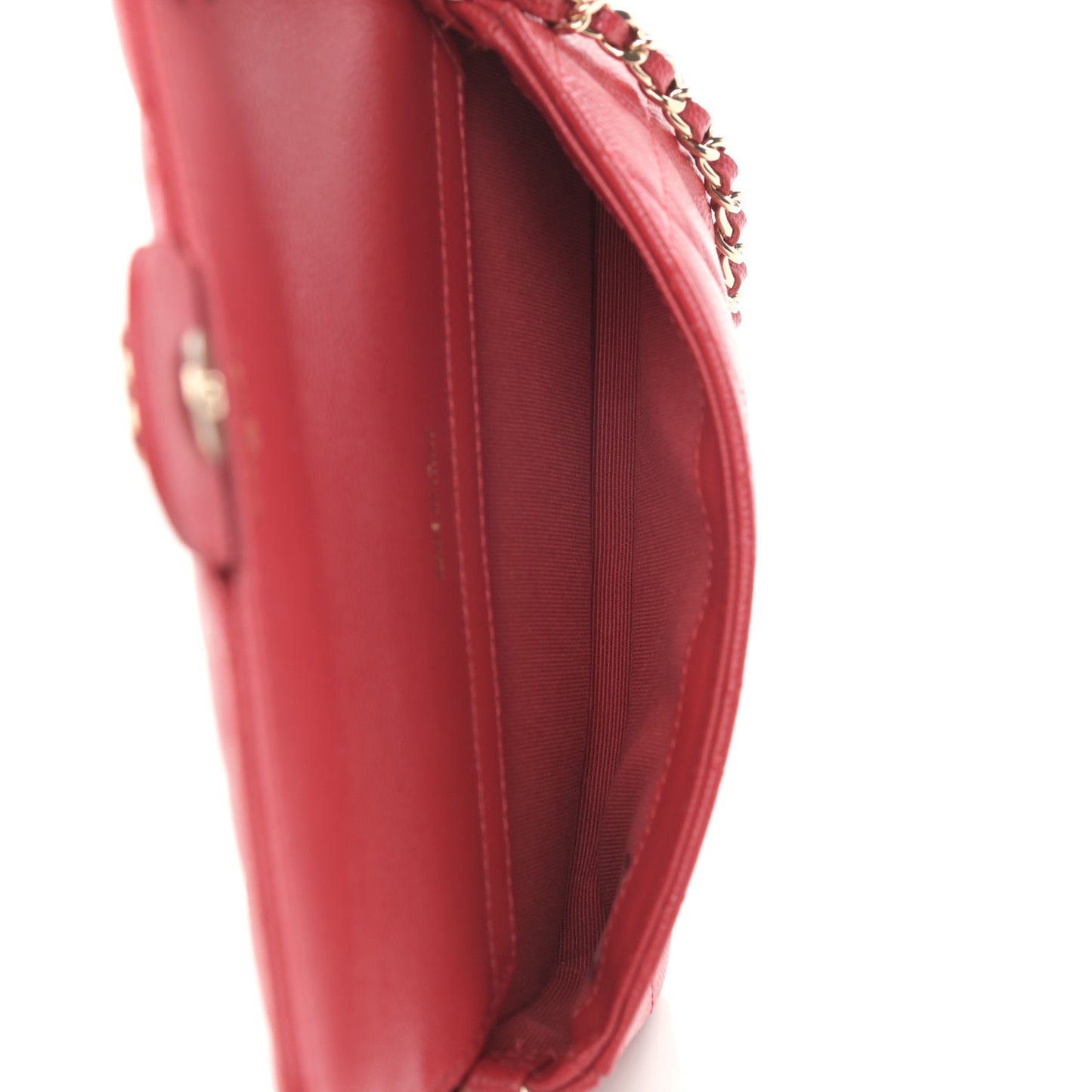 Caviar Quilted Flap Phone Holder With Chain Red