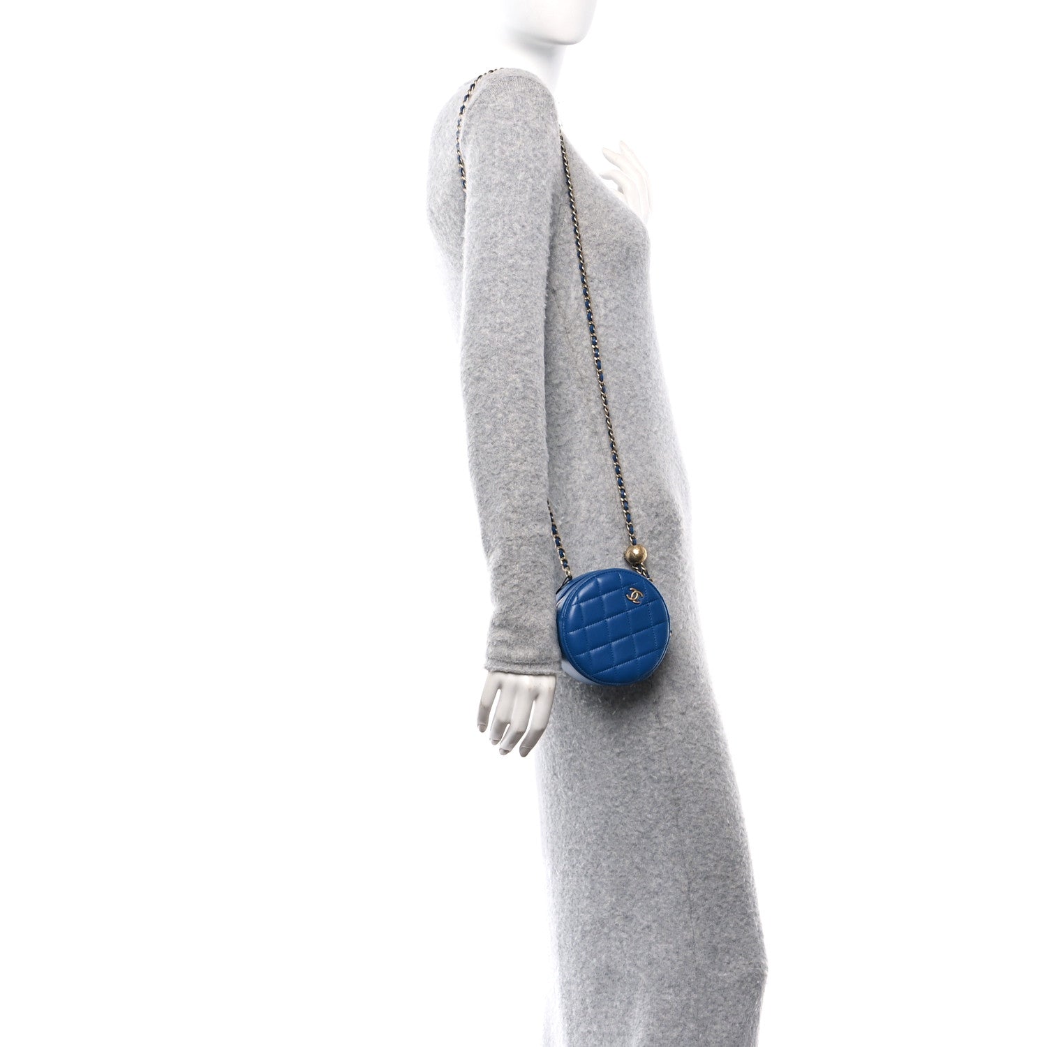 Chanel Lambskin Quilted Round Pearl Crush Clutch With Chain Blue 2 of 10