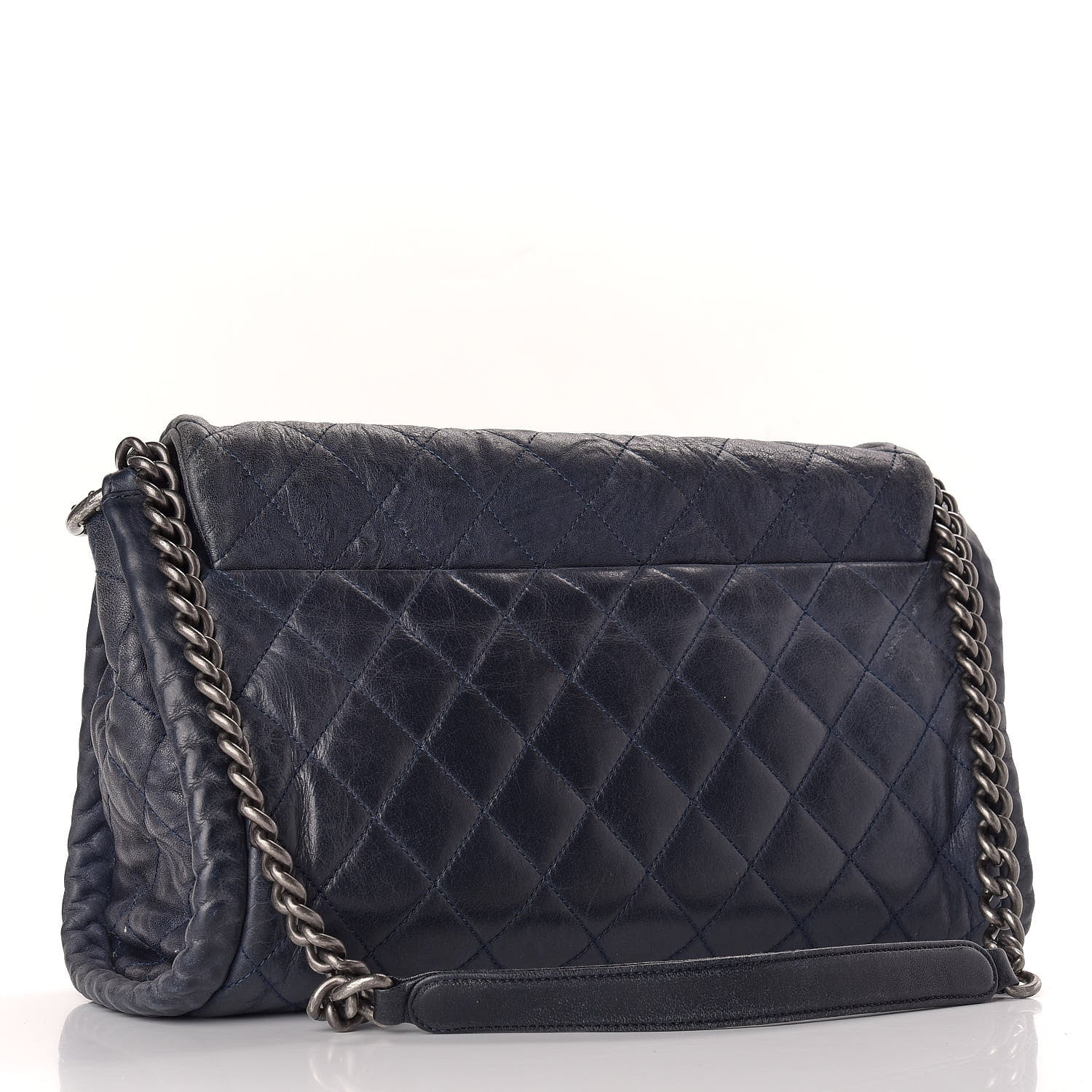 Chanel Washed Lambskin Quilted Studded CC Flap Blue Black 3 of 13