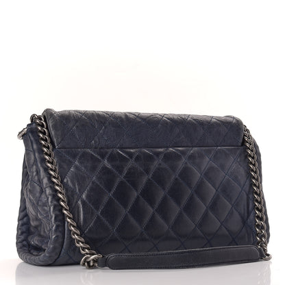 Chanel Washed Lambskin Quilted Studded CC Flap Blue Black 3 of 13