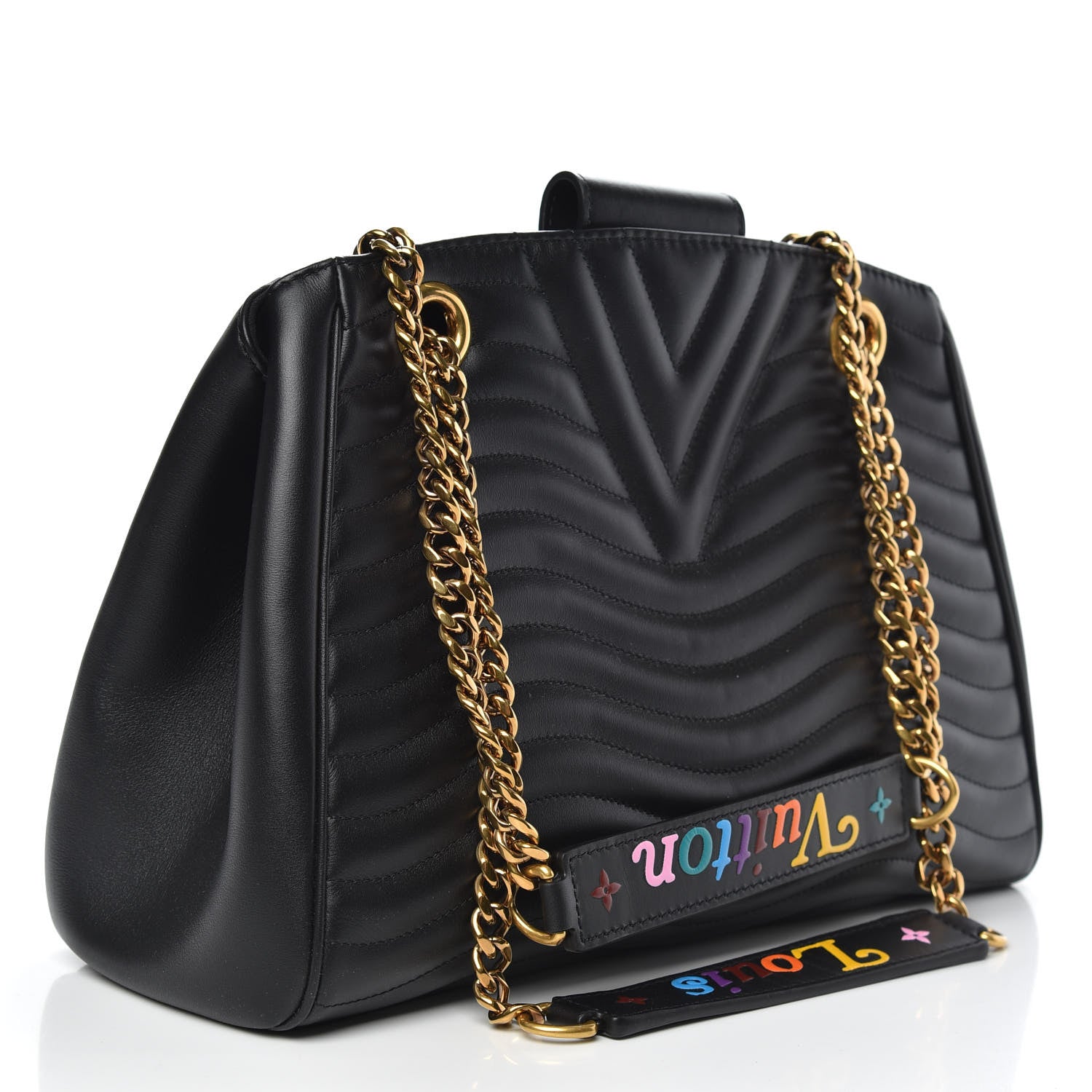 Louis Vuitton Calfskin New Wave Chain Tote Black 3 of 9