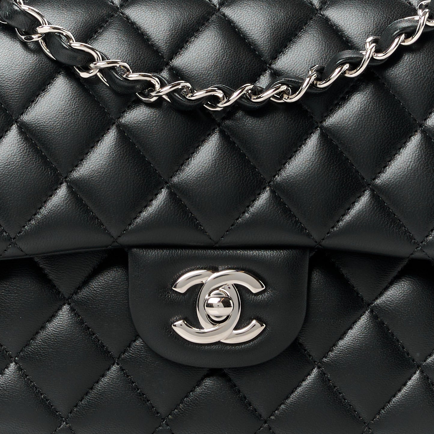 Lambskin Quilted Medium Double Flap Black