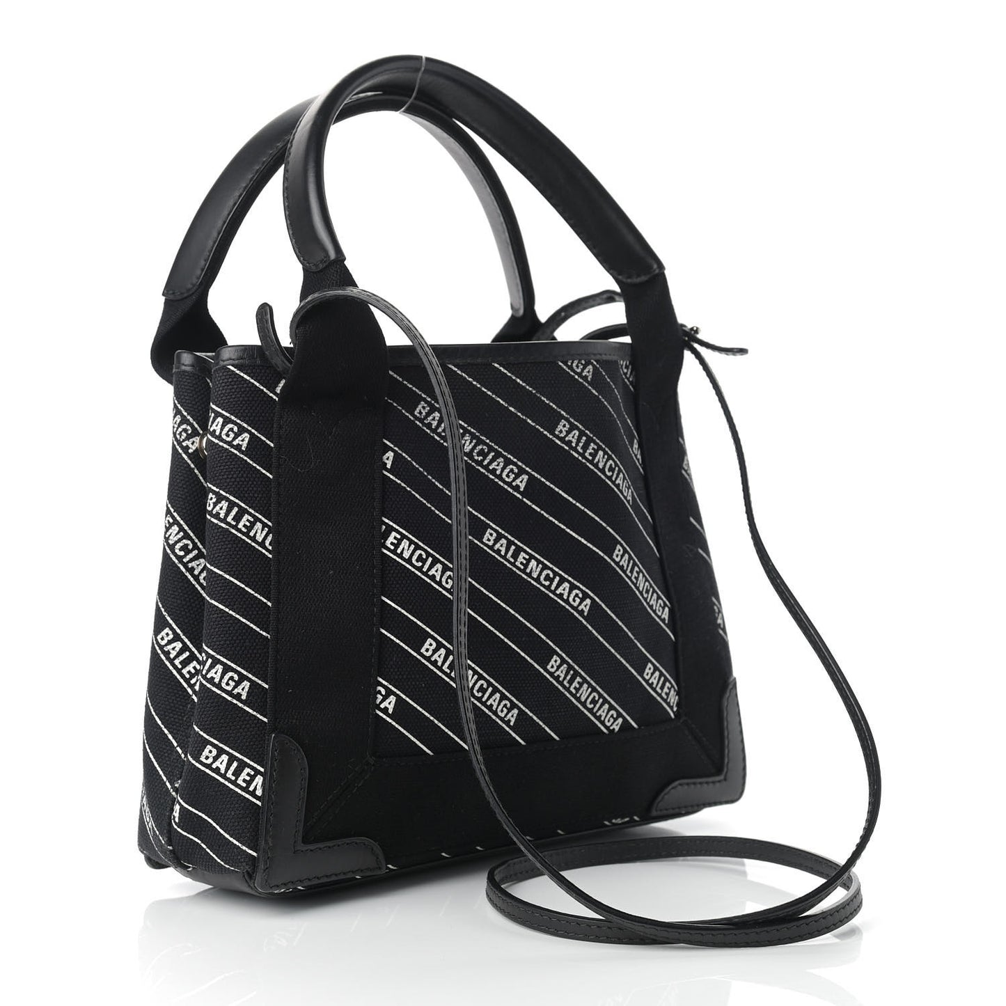 Cotton Canvas Calfskin Logo Print Navy Cabas XS Black White