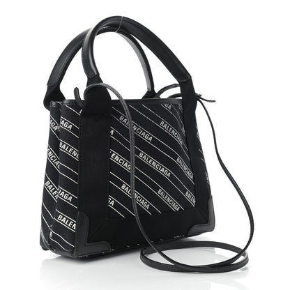 Balenciaga Cotton Canvas Calfskin Logo Print Navy Cabas XS Black White 4 of 10