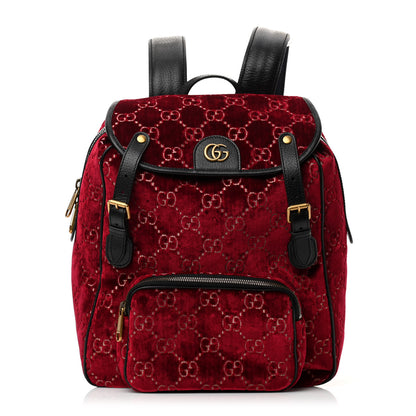 Gucci Velvet GG Monogram Textured Calfskin Web Small Double Buckle Backpack Red Cipria Black 1 of 10