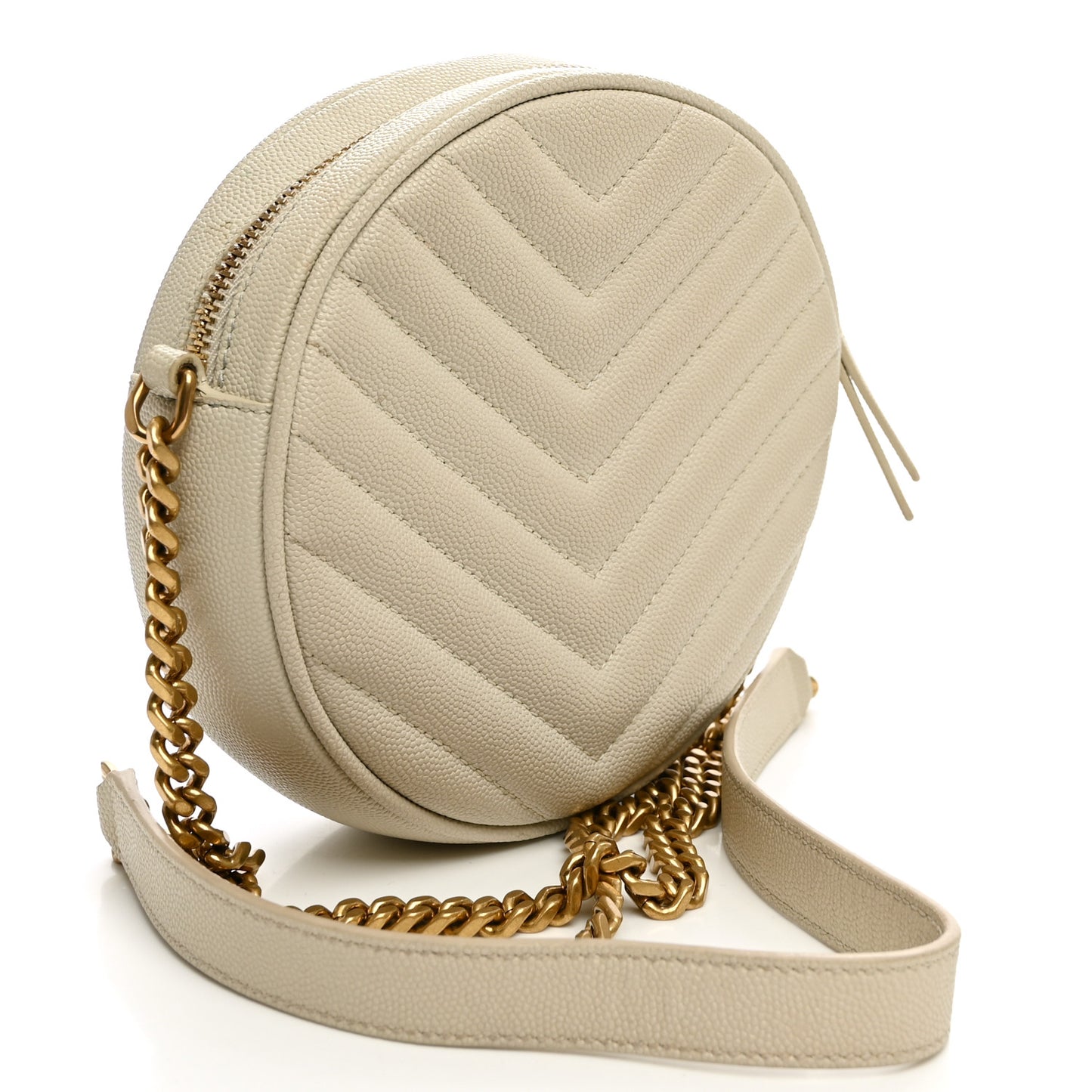 Grain De Poudre Matelasse Chevron Quilted Round Vinyle Camera Bag Crema Soft